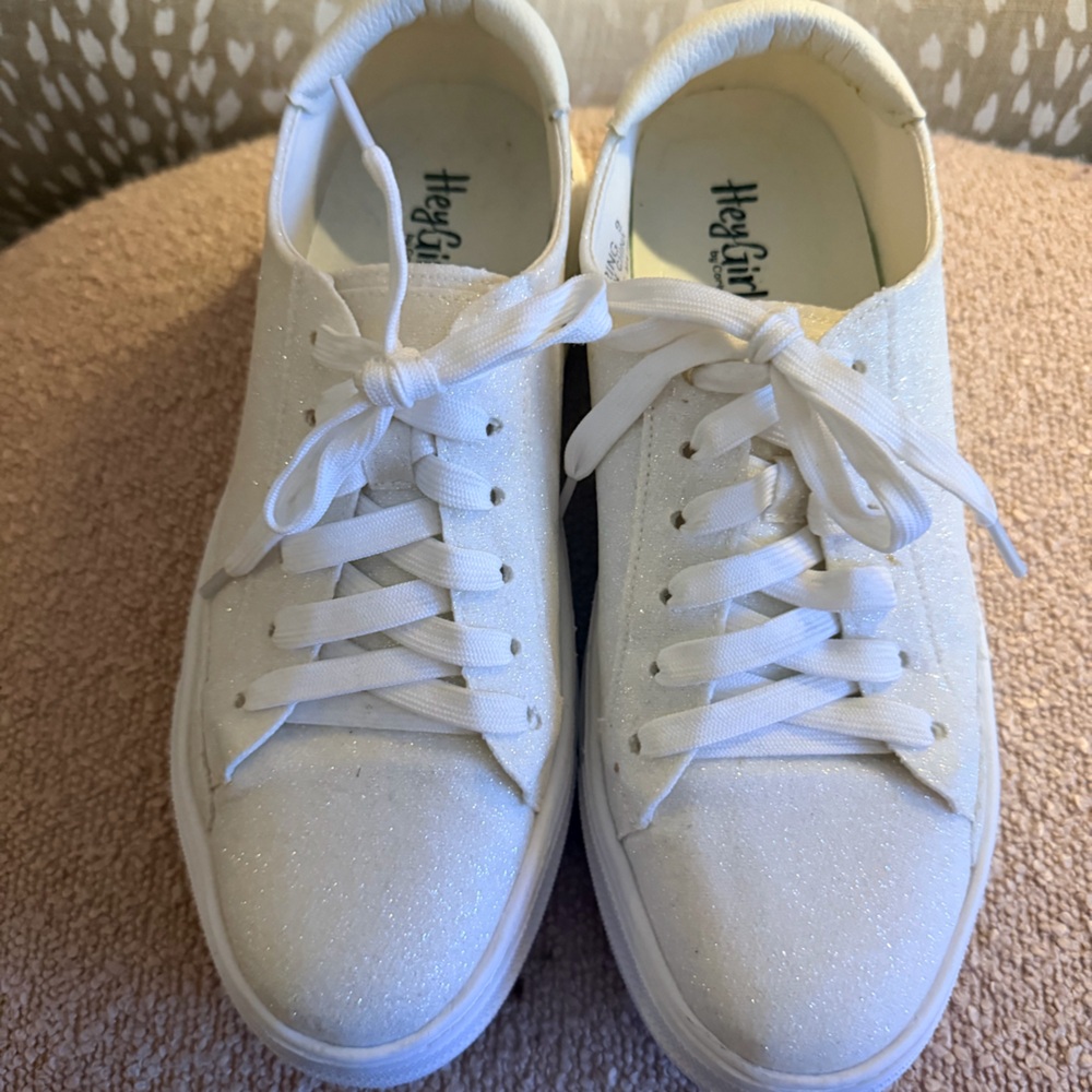 Hey Girl White Glitter Sneakers